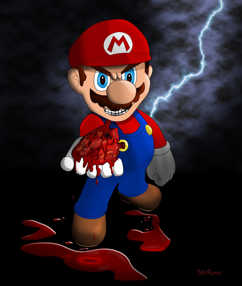 Evil Mario.EXE rips out a heart